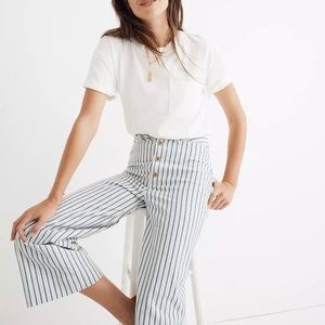 Madewell Emmett Wide-Leg Crop Pants In Stripe (Blue & White): Button Front